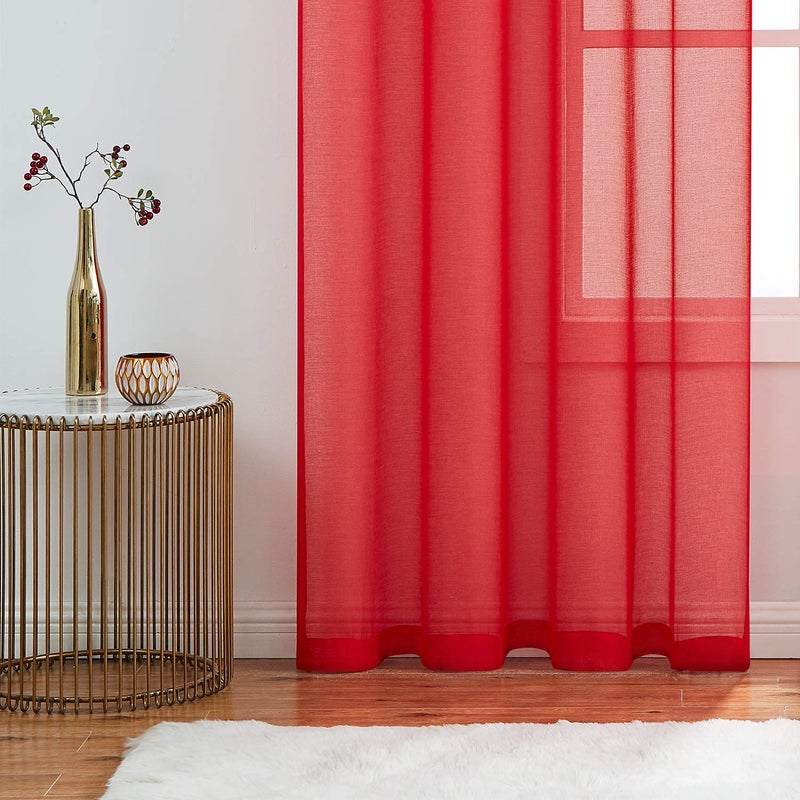 July Joy Semi Linen Look Sheer Curtains for Bedroom, Living Room Grommet Light Filtering Solid Voile Window Curtains, Set of 2 Panels (52 x 96 inch, Red) - Image 4